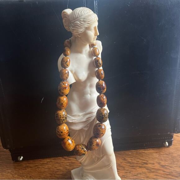 Vintage 70s CHUNKY Hand Crafted and Painted Kiln Fired Ceramic Necklace B1 - Picture 2 of 10